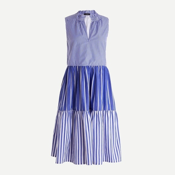 J. Crew Dresses & Skirts - J. Crew Sleeveless Tiered Popover Dress in Mixed Stripe Blue White XS
